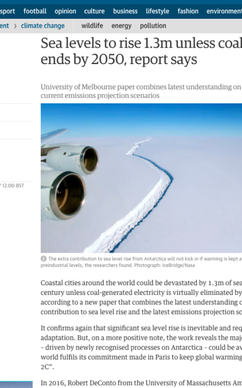 Sea levels to rise 1.3m unless coal power ends by 2050, report says