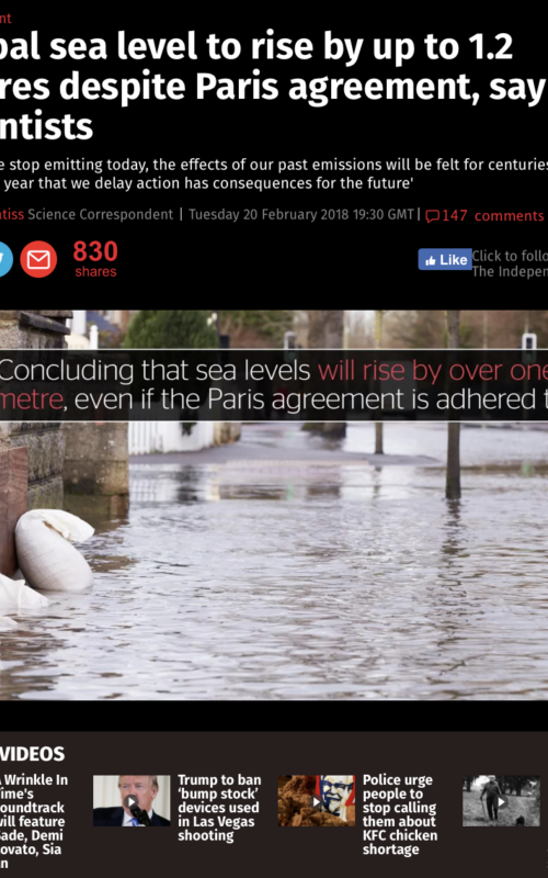 Global sea level to rise by up to 1.2 metres despite Paris agreement, say scientists
