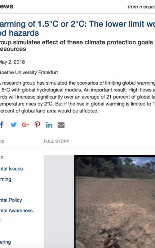 Global warming of 1.5°C or 2°C: The lower limit would reduce flood hazards