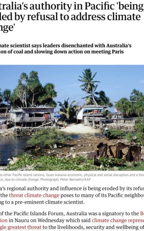 Australia’s authority in Pacific 'being eroded by refusal to address climate change'