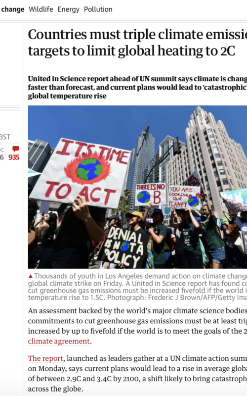 Countries must triple climate emission cut targets to limit global heating to 2C