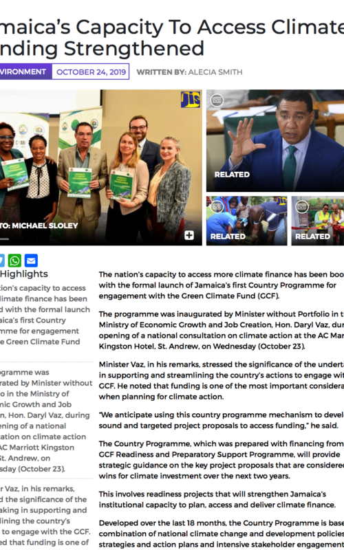 Jamaica’s Capacity To Access Climate Funding Strengthened