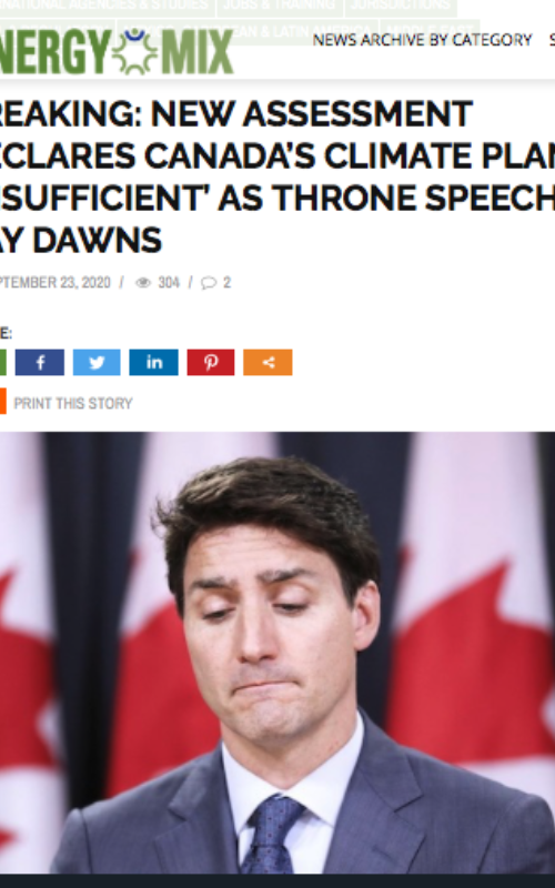 BREAKING: NEW ASSESSMENT DECLARES CANADA’S CLIMATE PLAN ‘INSUFFICIENT’ AS THRONE SPEECH DAY DAWNS