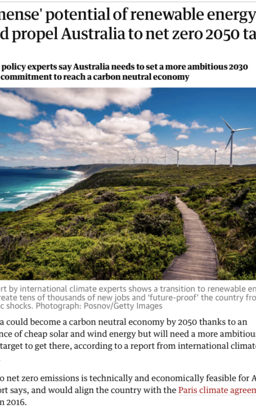 'Immense' potential of renewable energy could propel Australia to net zero 2050 target