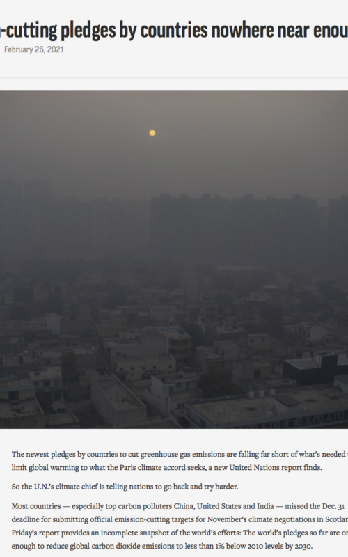 UN: Carbon-cutting pledges by countries nowhere near enough
