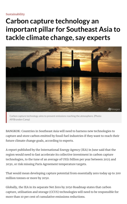 Carbon capture technology an important pillar for Southeast Asia to tackle climate change, say experts