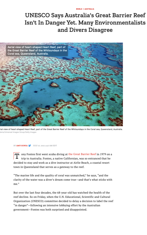 UNESCO Says Australia's Great Barrier Reef Isn't In Danger Yet. Many Environmentalists and Divers Disagree
