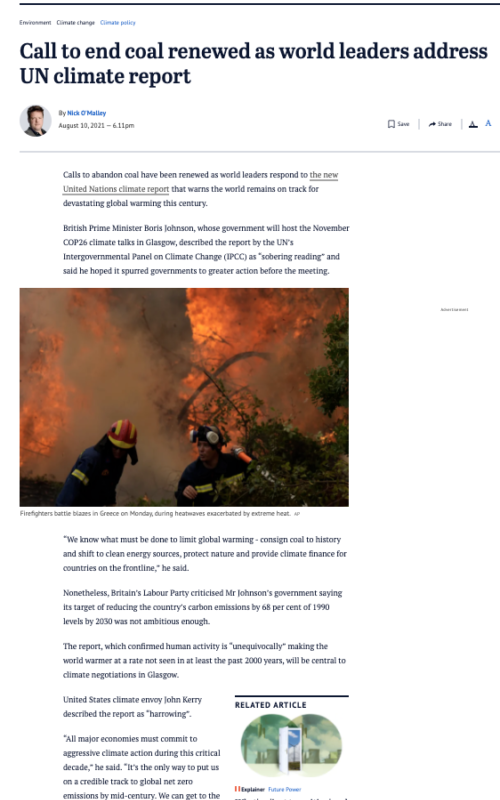 IPCC report 2021: Call to end coal renewed as world leaders address UN climate report