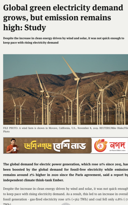 Global green electricity demand grows, but emissions remain high