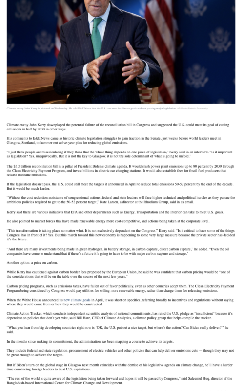 Exclusive: Kerry says legislation not essential to climate goals