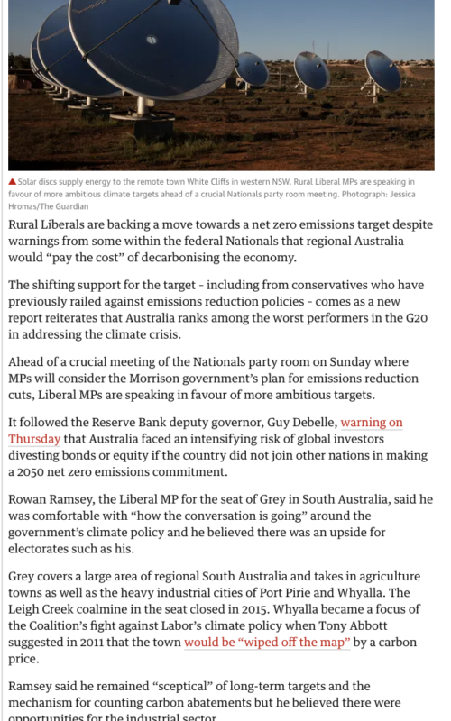 Regional Liberals praise ‘upside’ of climate action as some Nationals continue scare campaign