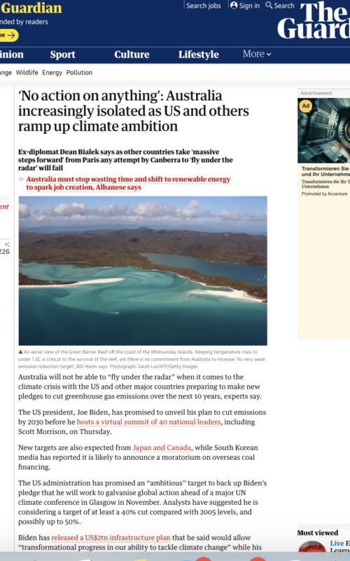 ‘No action on anything’: Australia increasingly isolated as US and others ramp up climate ambition