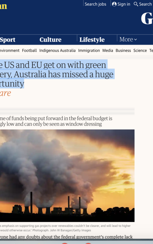 As the US and EU get on with green recovery, Australia has missed a huge opportunity