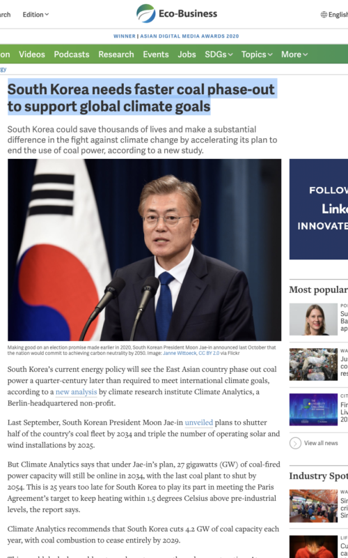 South Korea needs faster coal phase-out to support global climate goals