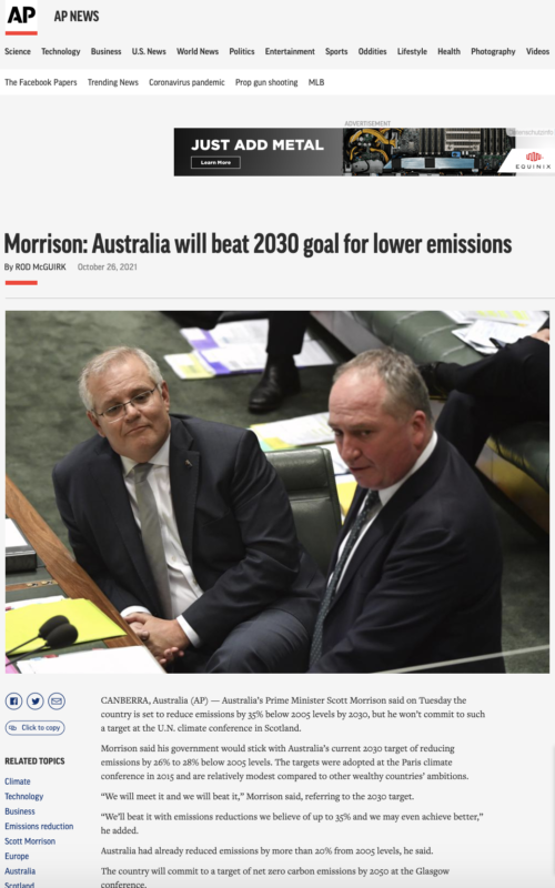 Morrison: Australia will beat 2030 goal for lower emissions