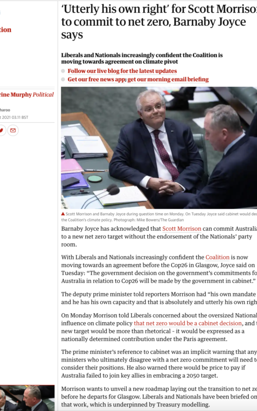 ‘Utterly his own right’ for Scott Morrison to commit to net zero, Barnaby Joyce says