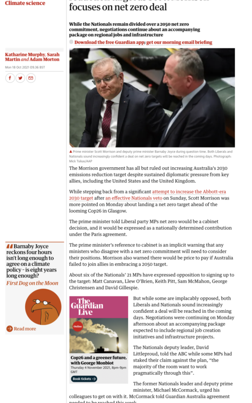 No change to Australia’s 2030 emissions reduction target as Scott Morrison focuses on net zero deal