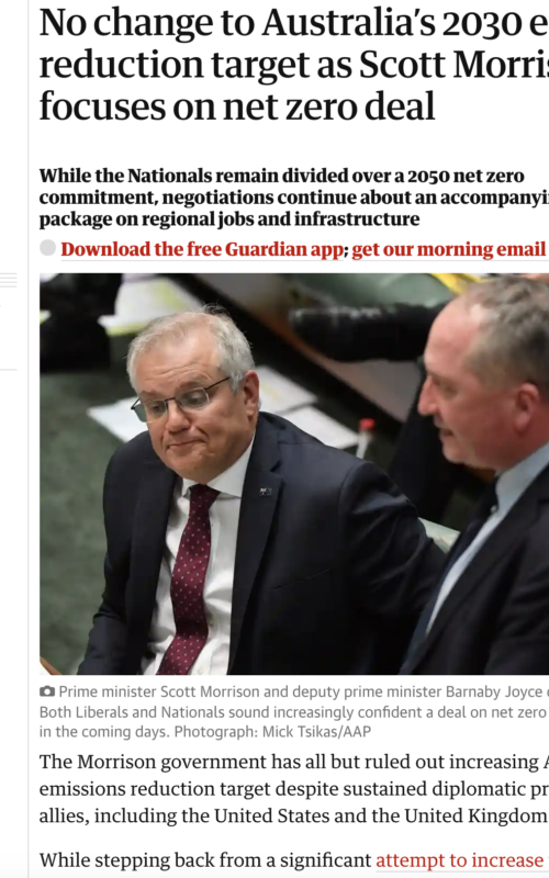 No change to Australia’s 2030 emissions reduction target as Scott Morrison focuses on net zero deal