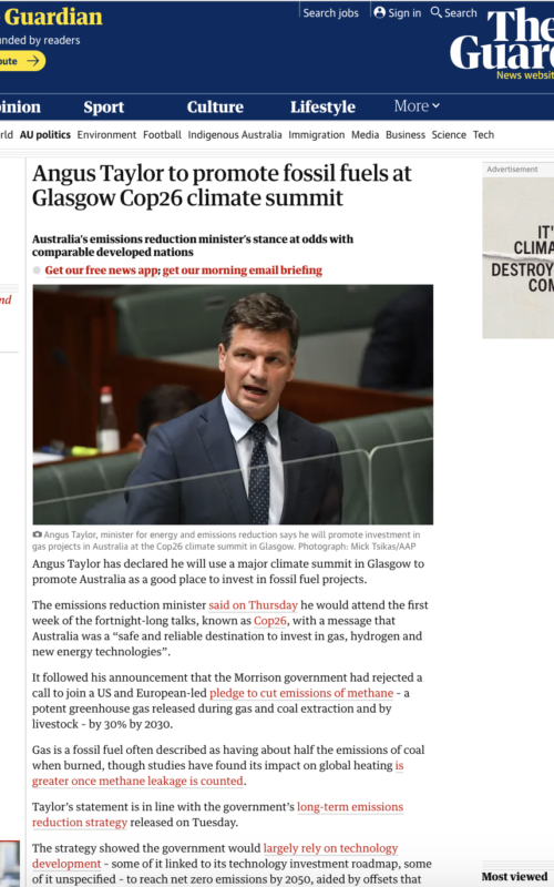 Angus Taylor to promote fossil fuels at Glasgow Cop26 climate summit