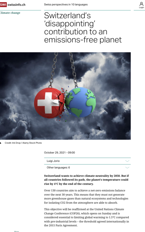 Switzerland’s ‘disappointing’ contribution to an emissions-free planet
