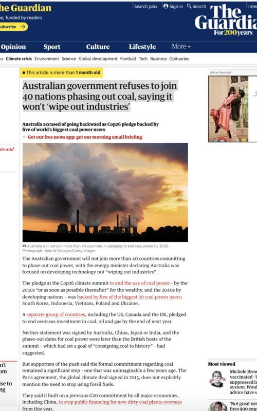 Australian government refuses to join 40 nations phasing out coal, saying it won’t ‘wipe out industries’