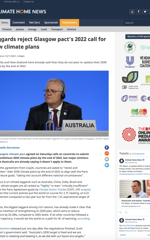 Laggards reject Glasgow pact’s 2022 call for new climate plans