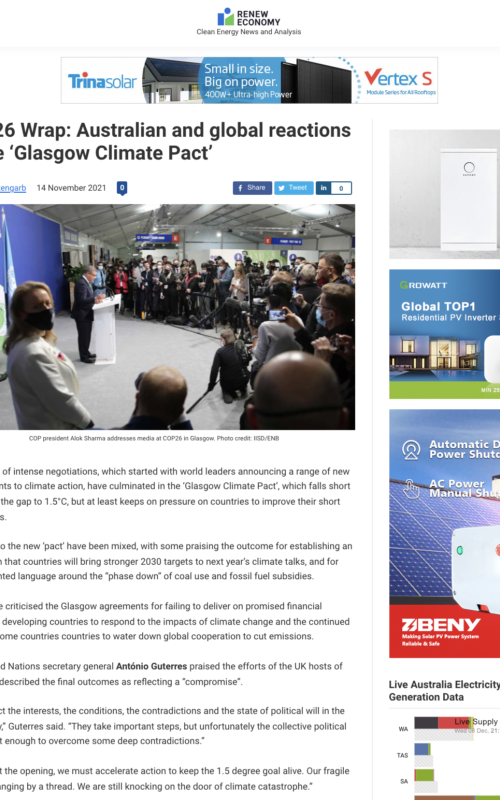 COP26 Wrap: Australian and global reactions to the ‘Glasgow Climate Pact’