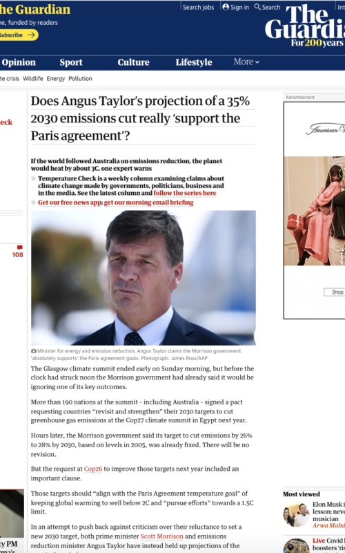 Does Angus Taylor’s projection of a 35% 2030 emissions cut really ‘support the Paris agreement’?