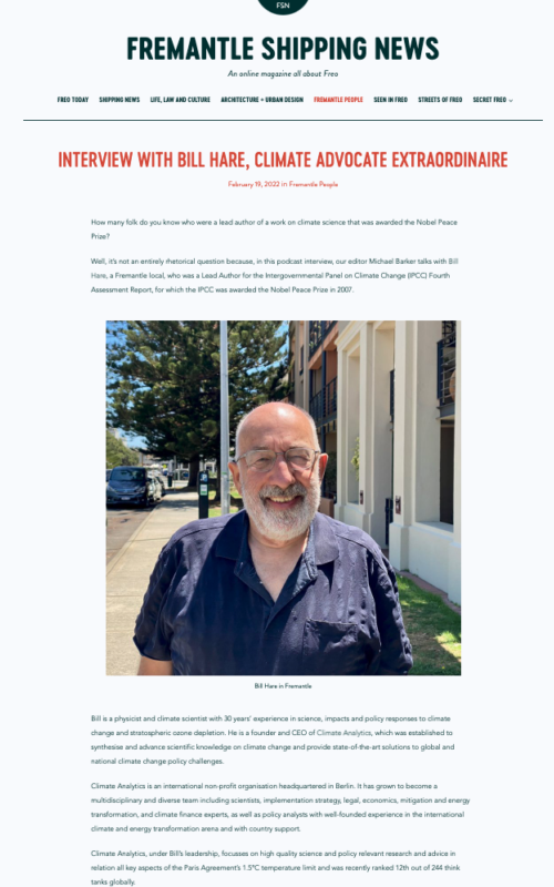 Interview with Bill Hare, Climate Advocate Extraordinaire