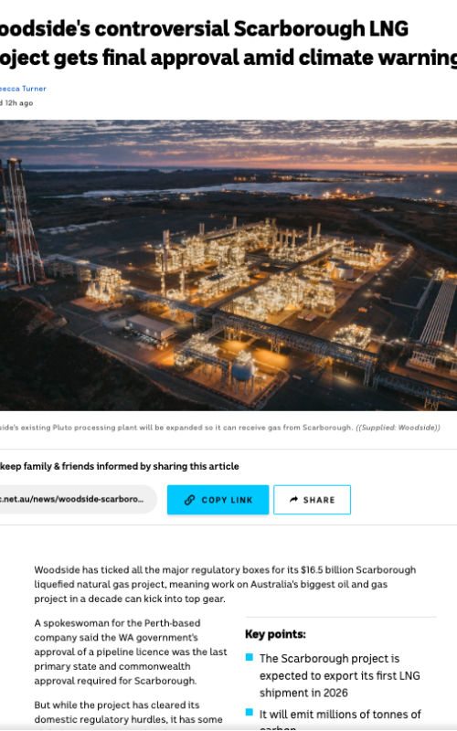 Woodside's controversial Scarborough LNG project gets final approval amid climate warnings