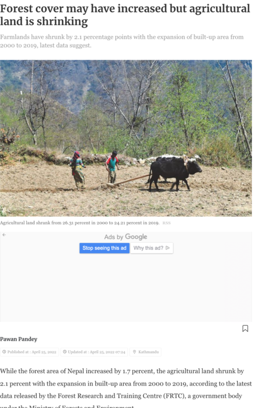 Forest cover may have increased but agricultural land is shrinking