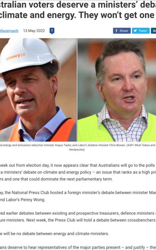 Australian voters deserve a ministers’ debate on climate and energy. They won’t get one