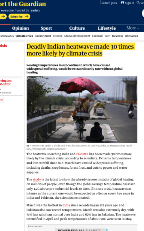 Deadly Indian heatwave made 30 times more likely by climate crisis