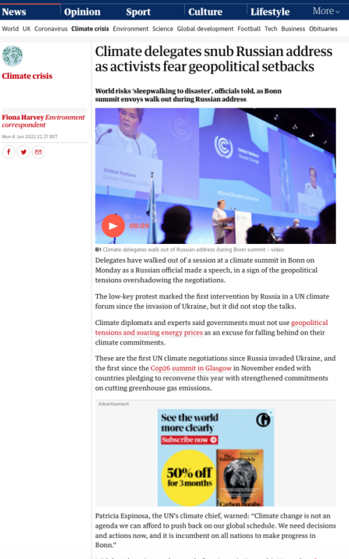 Climate delegates snub Russian address as activists fear geopolitical setbacks