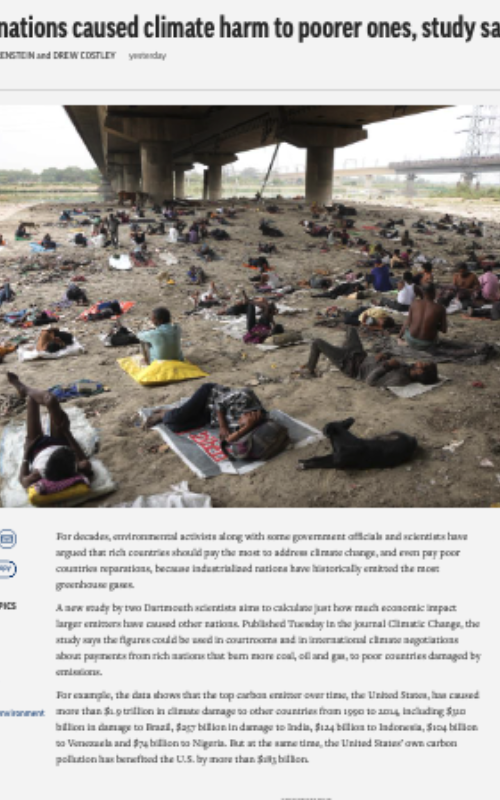 Rich nations caused climate harm to poorer ones, study says