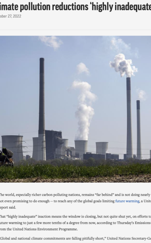 UN report: Climate pollution reductions ‘highly inadequate’