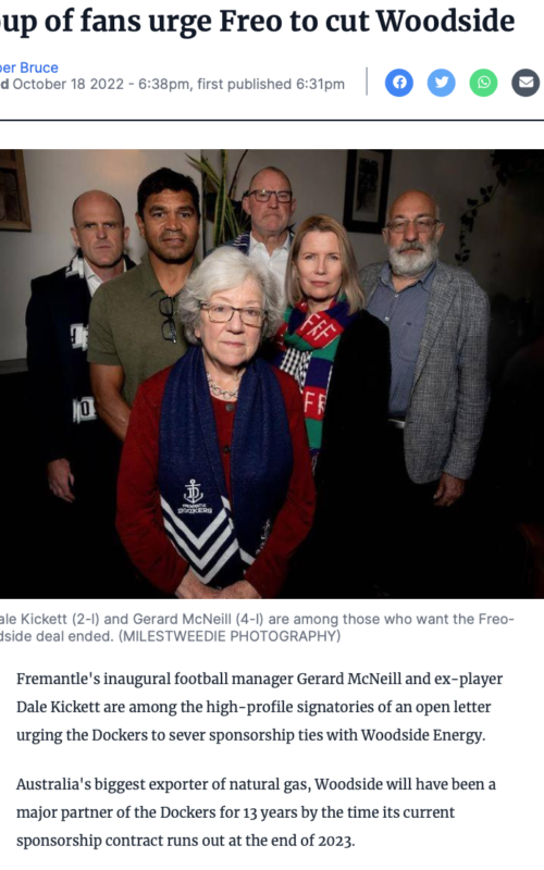 Group of fans urge Freo to cut Woodside