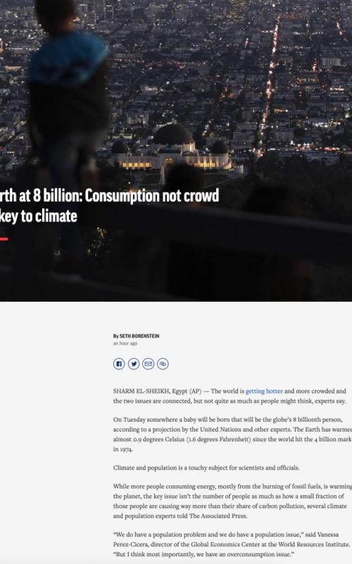 Earth at 8 billion: Consumption not crowd is key to climate