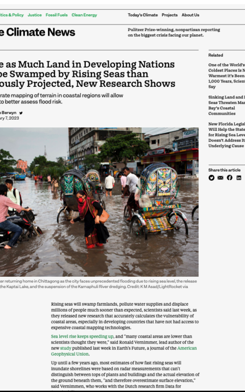 Twice as Much Land in Developing Nations Will be Swamped by Rising Seas than Previously Projected, New Research Shows
