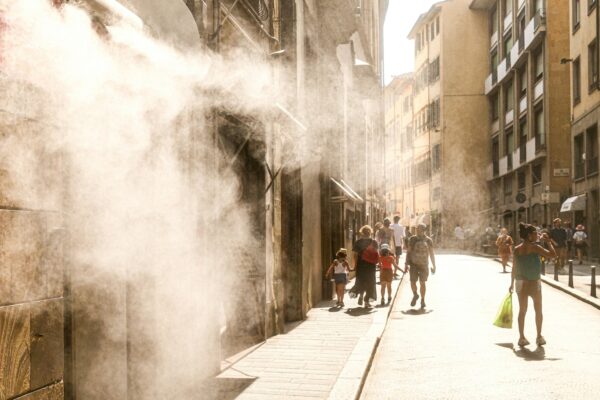 Street scene during a heat wave in Portugal