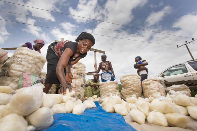 Women sell fufu at market in Abuja, Nigeria. ©IFPRI/Milo Mitchell, Flickr (CC BY-NC-ND 2.0 DEED)