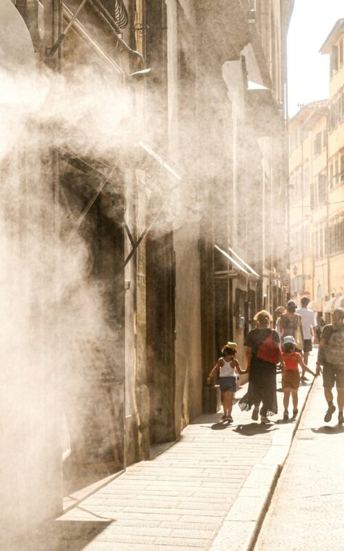 Street scene during a heat wave in Portugal