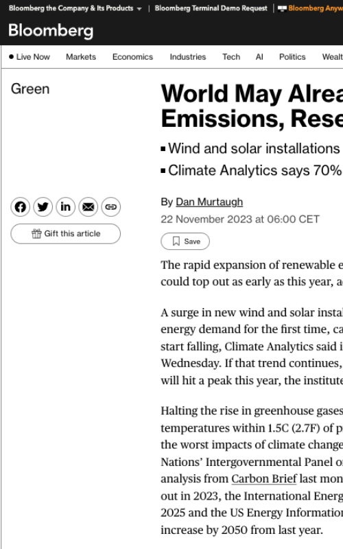 Bloomberg Screenshot peaking report