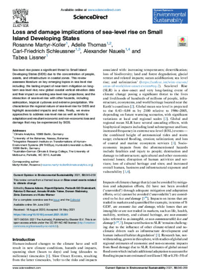 Loss and damage implications of sea-level rise on Small Island Developing States