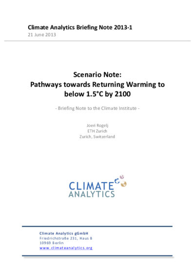 Scenario note: pathways towards returning warming to below 1.5°C by 2100