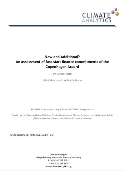 New and Additional? A discussion paper on fast-start finance commitments of the Copenhagen Accord