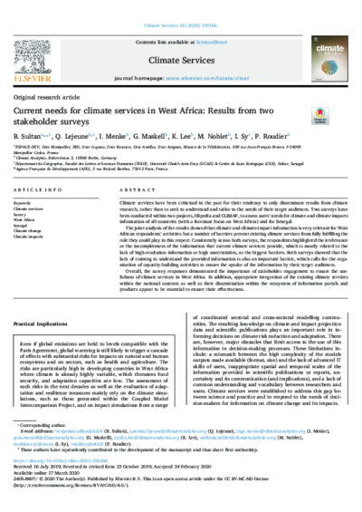 Current needs for climate services in West Africa: Results from two stakeholder surveys