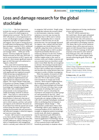 Loss and damage research for the global stocktake