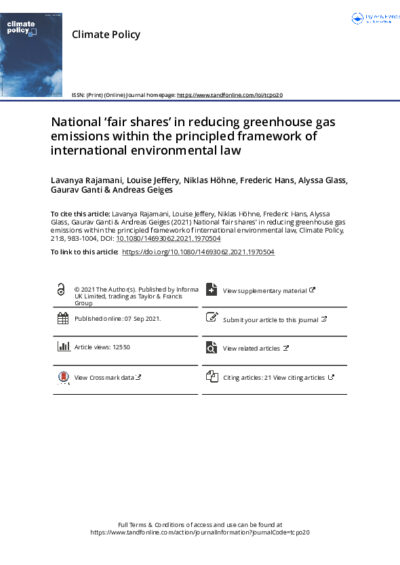 National ‘fair shares’ in reducing greenhouse gas emissions within the principled framework of international environmental law