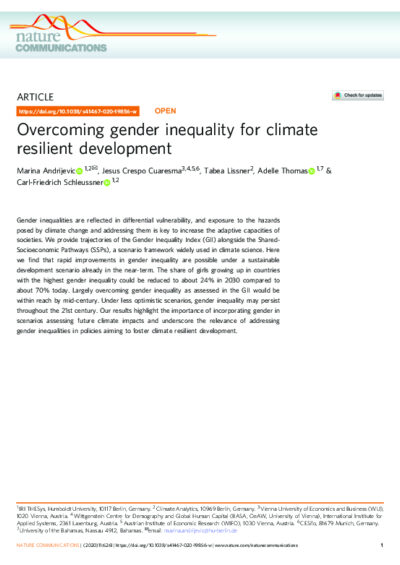 Overcoming gender inequality for climate resilient development